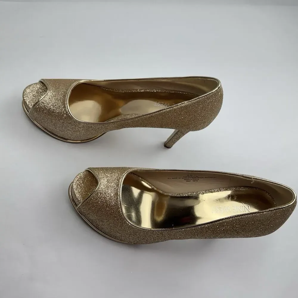 NINE WEST Tan Pumps Size 8M Gold QUALITY MAN MADE MATERIAL